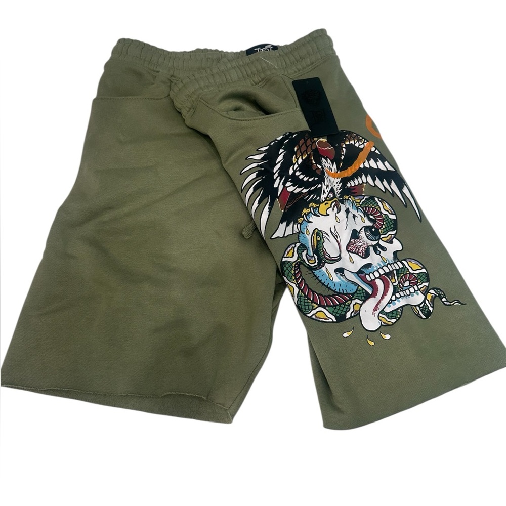 Ed Hardy Men's Eagle Snake‎ Sweat Shorts Green Color Size L NWT
